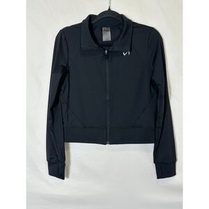 TLF Apparel Women's Black Full Zip Cropped Athletic Jacket Size M Thumb Holes